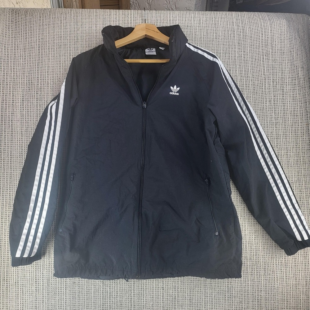 Adidas Jacket Womens Small Black Trefoil Logo Full Zip Track‎ Three Stripes Coat